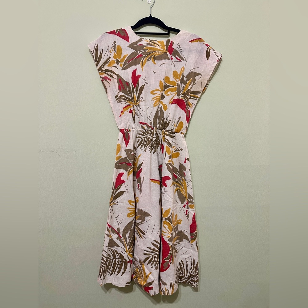 Vintage Linen Floral Print Women's Dress
